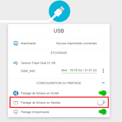 Il faut désactiver "Partage de fichiers en Samba"