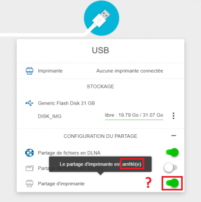 Bug "partage d'imprimante est désactivé" alors que ce n'est pas le cas.