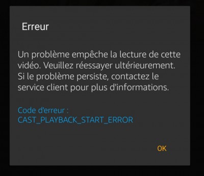 Message d'erreur sur le mobile.
