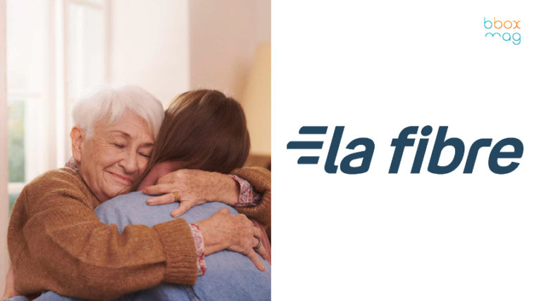Deux femmes se prenant dans les bras l'une de l'autre, logo La Fibre