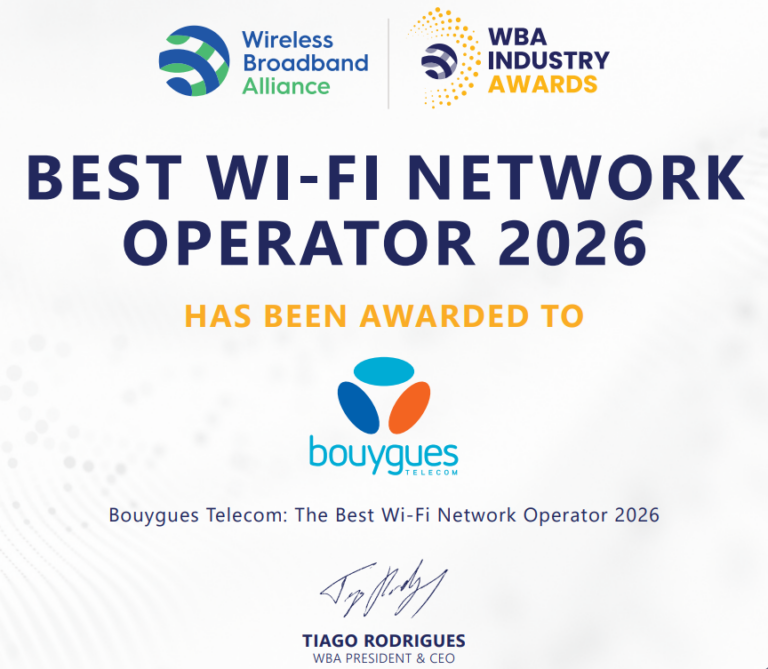 WBA Industry Awards 2026 Bouygues Telecom WBA Industry Awards 2026 : Bouygues Telecom élu meilleur opérateur réseau Wi-Fi